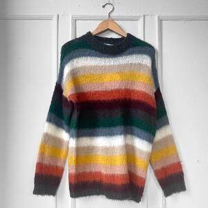 SEE By CHLOE Fuzzy Alpaca Wool Blend Stripe Oversize Crewneck Sweater XS NWT
